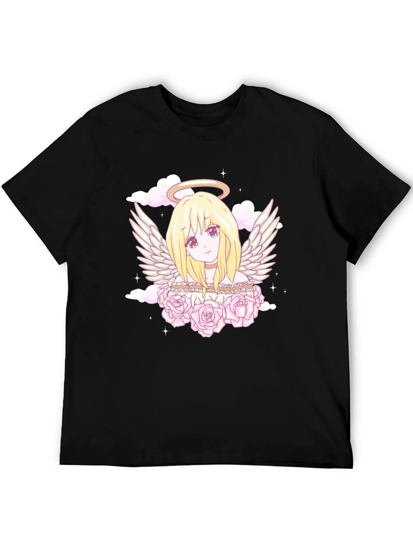 Anime Angel Graphic Tee - Black