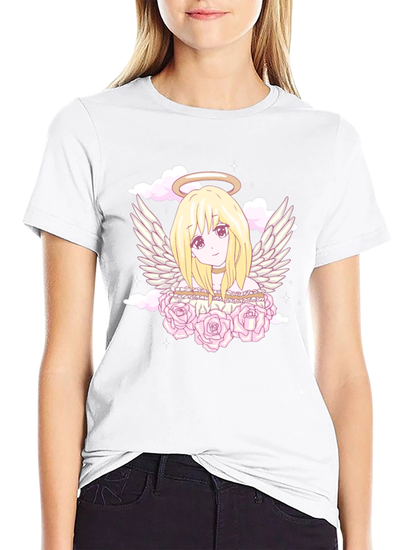 Anime Angel Graphic Tee - Black