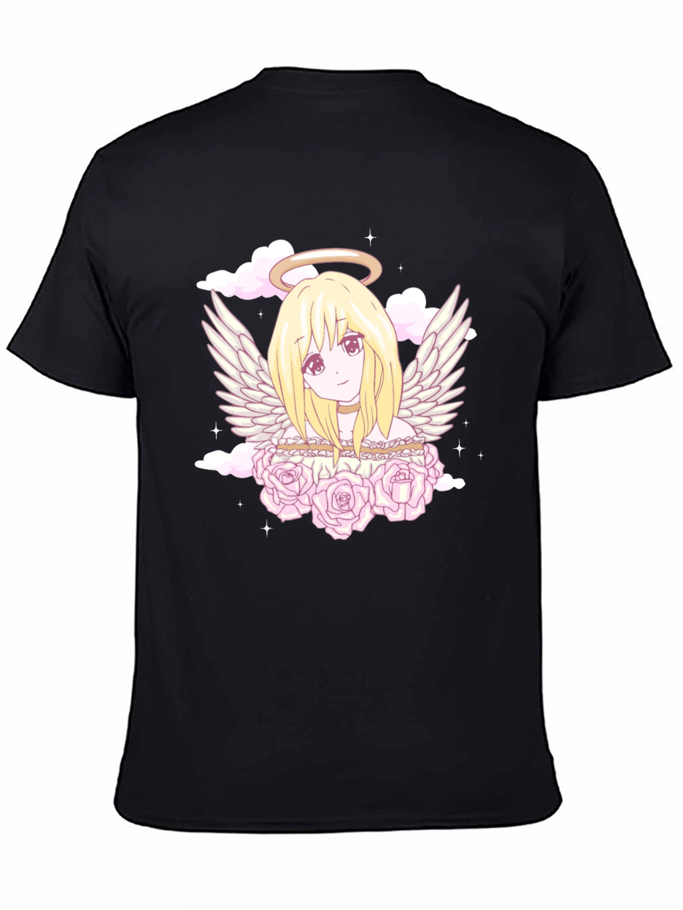 Anime Angel Graphic Tee - Black