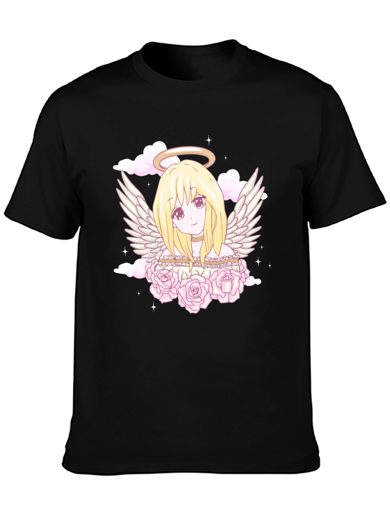 Anime Angel Graphic Tee - Black