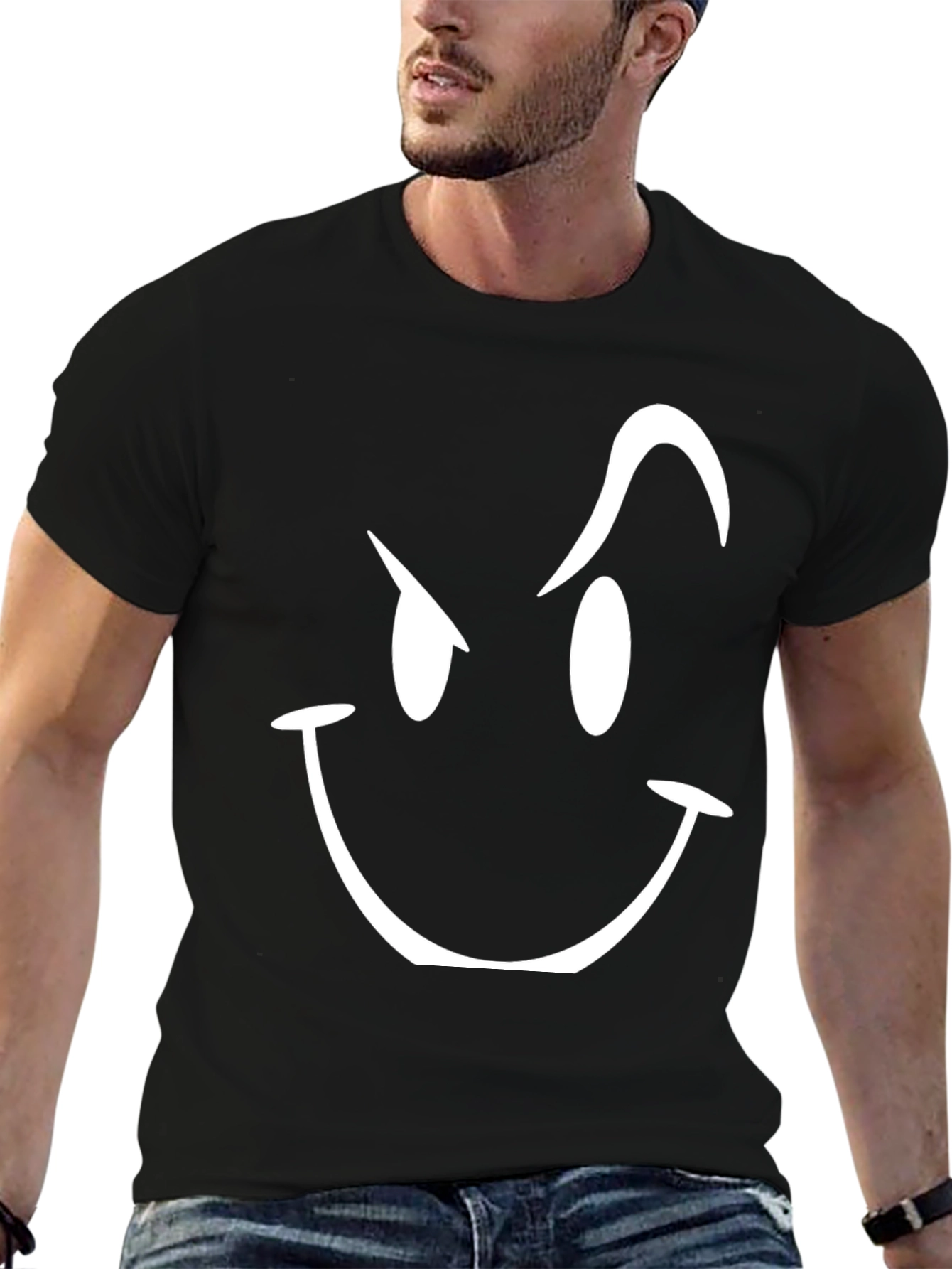 Black Tee with Winking Smiley Face Graphic