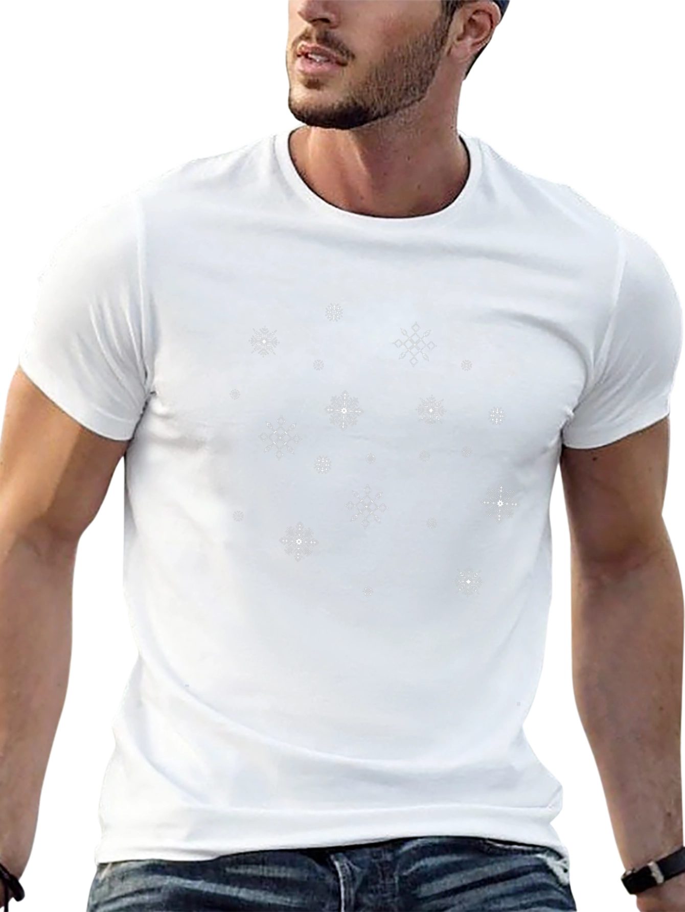Snowflake Pattern Black T-Shirt for Men