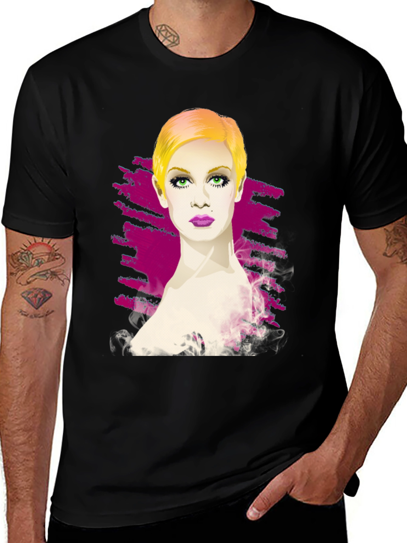 Twiggy Portrait Graphic Tee - Stylish Black T-Shirt