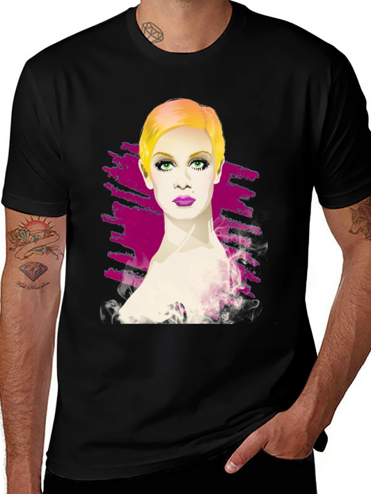 Twiggy Portrait Graphic Tee - Stylish Black T-Shirt