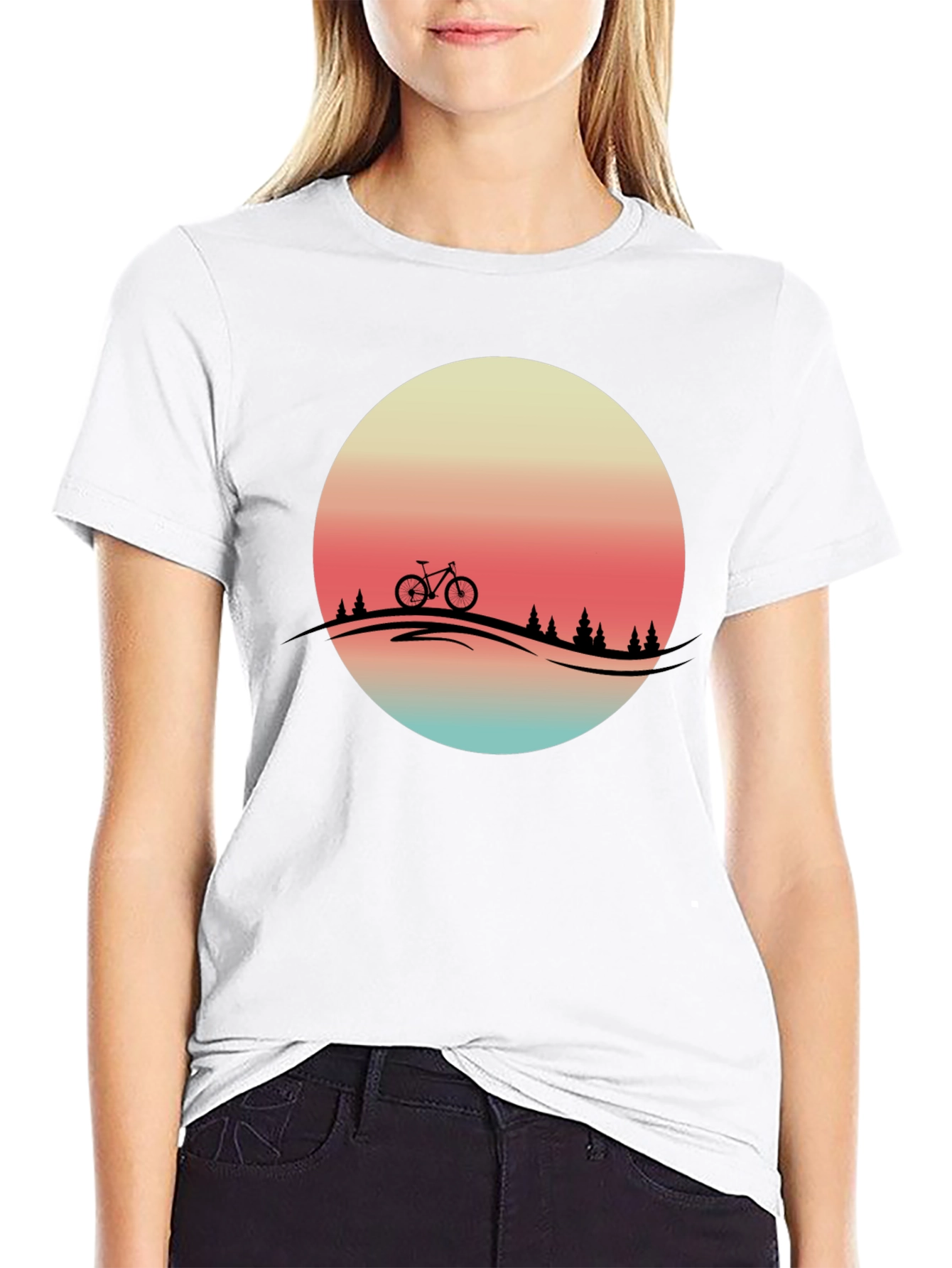 Retro Sunset Biker Tee - Mountain Bike Graphic T-Shirt