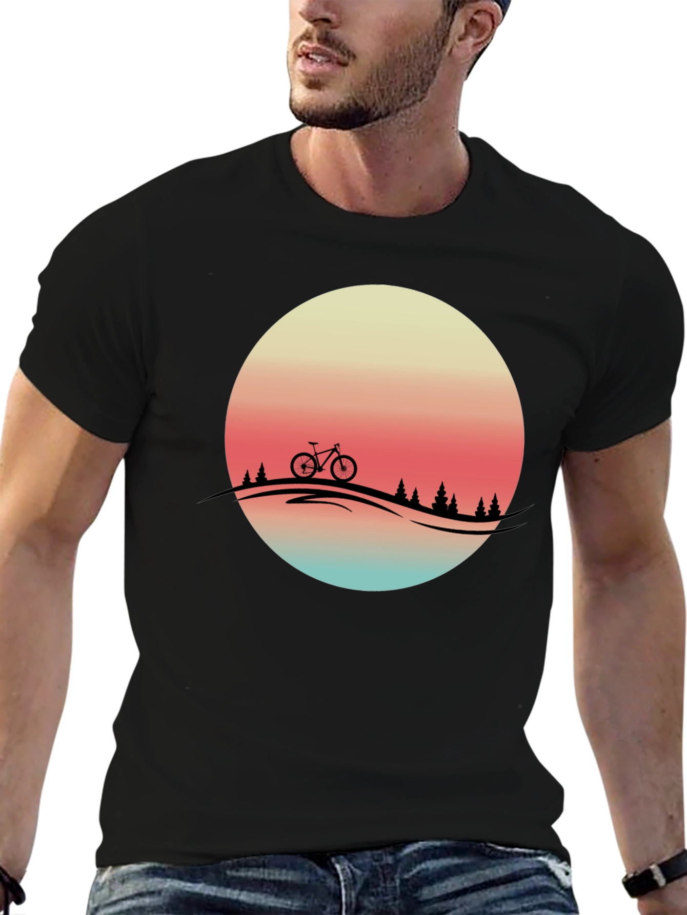 Retro Sunset Biker Tee - Mountain Bike Graphic T-Shirt