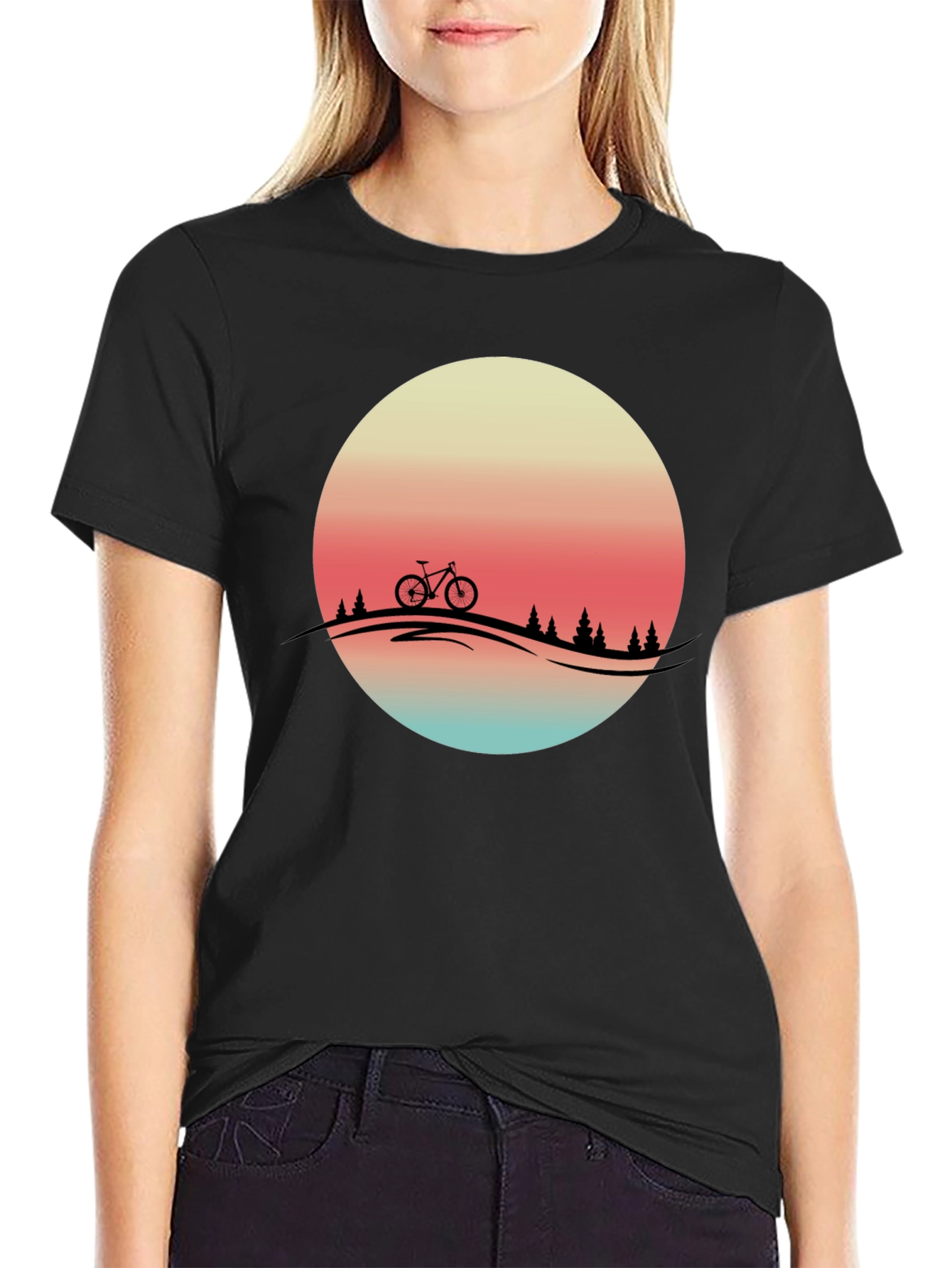 Retro Sunset Biker Tee - Mountain Bike Graphic T-Shirt