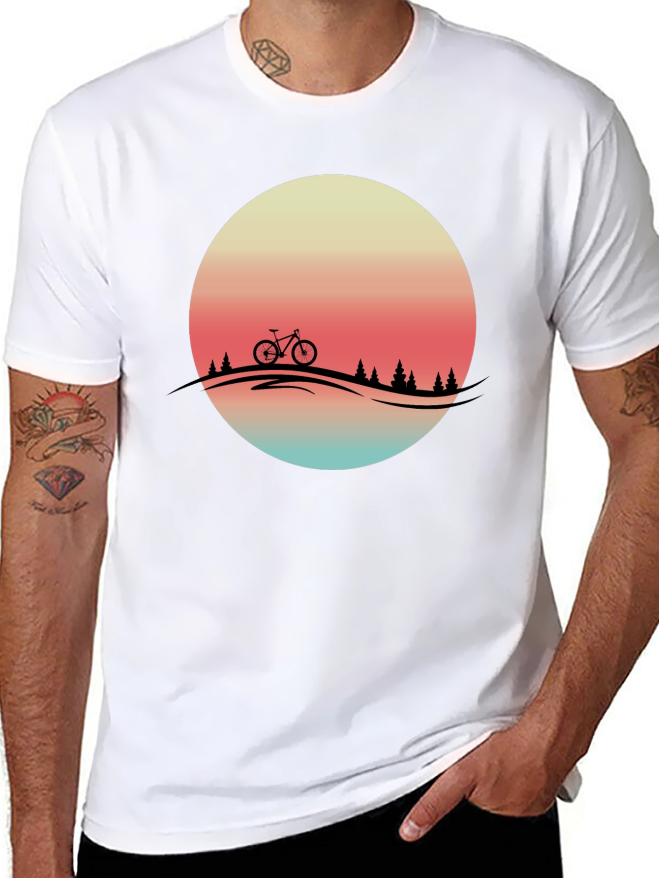 Retro Sunset Biker Tee - Mountain Bike Graphic T-Shirt