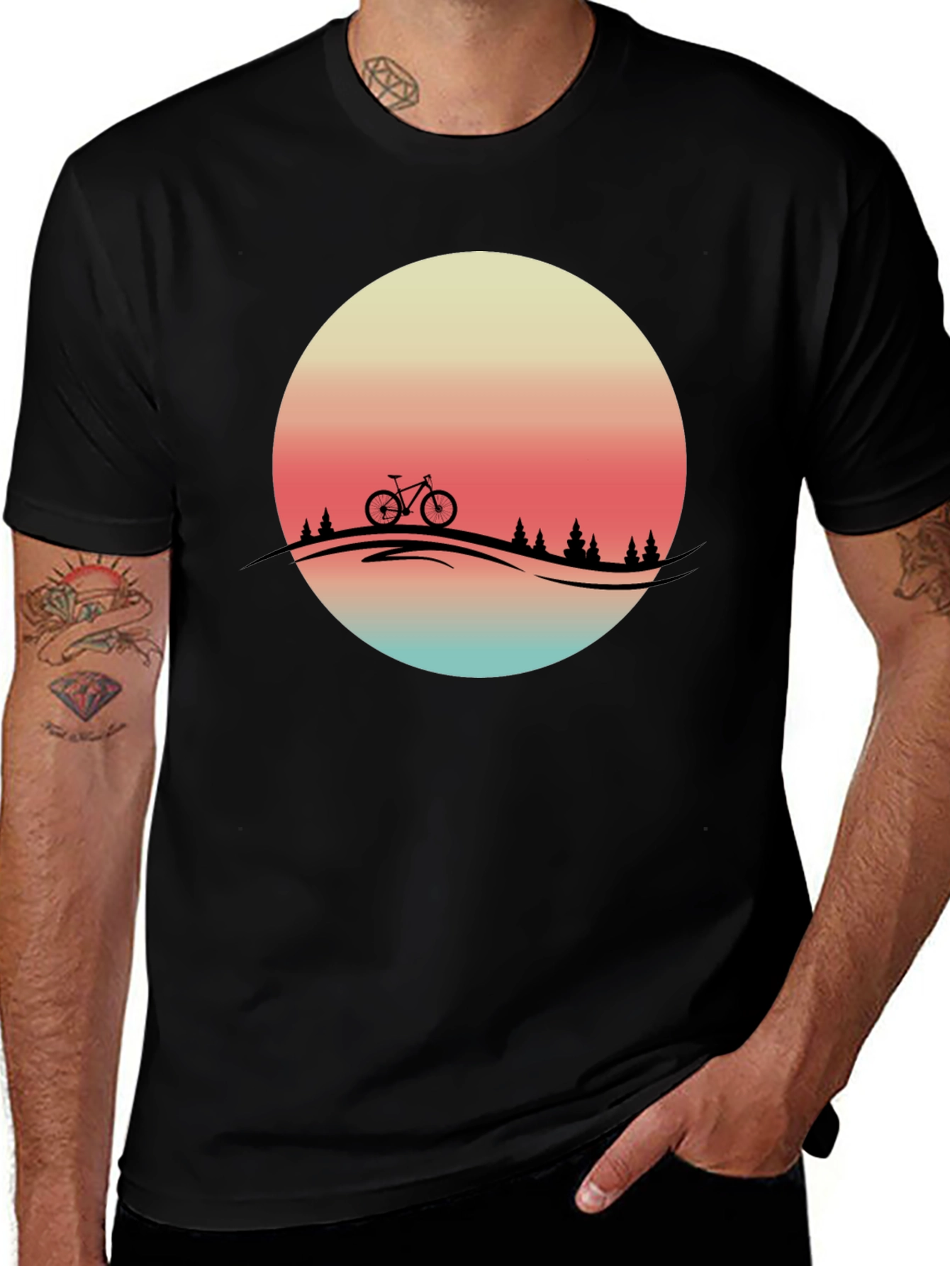 Retro Sunset Biker Tee - Mountain Bike Graphic T-Shirt