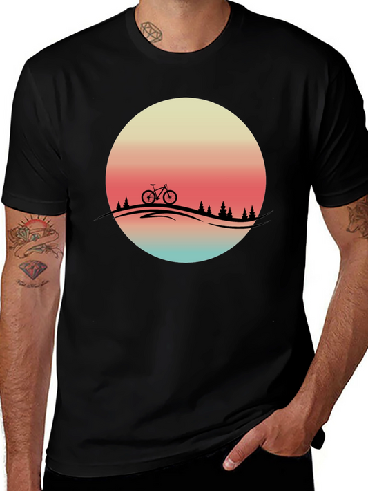 Retro Sunset Biker Tee - Mountain Bike Graphic T-Shirt