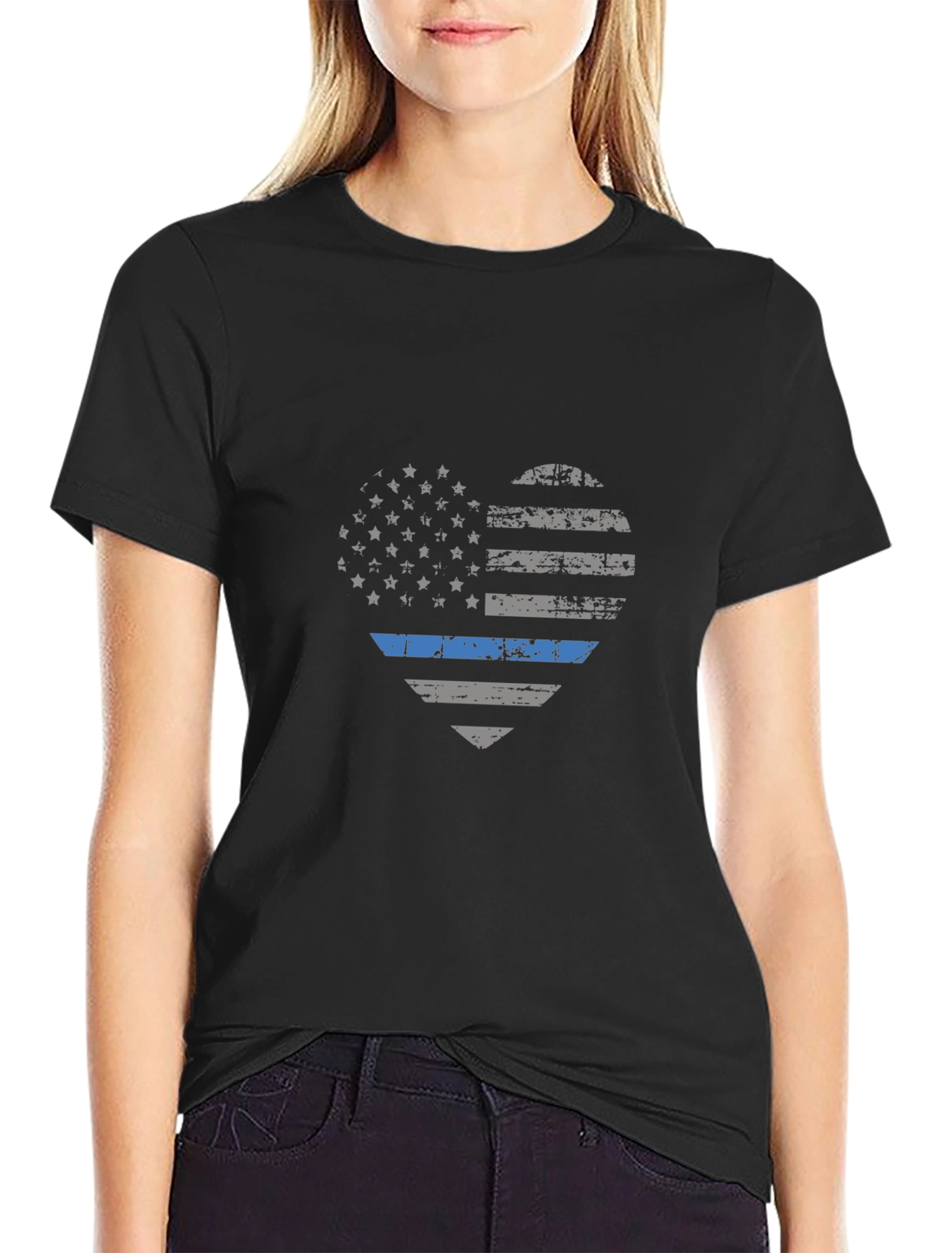 Thin Blue Line Heart Flag T-Shirt