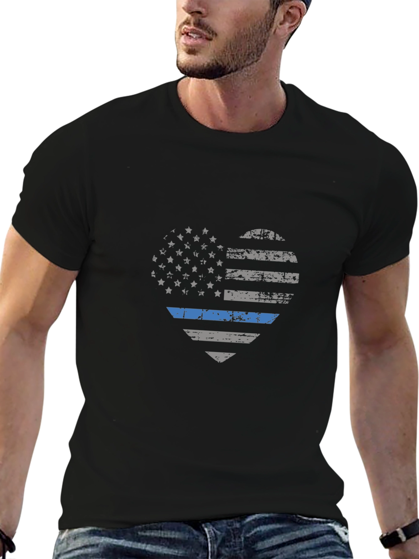 Thin Blue Line Heart Flag T-Shirt