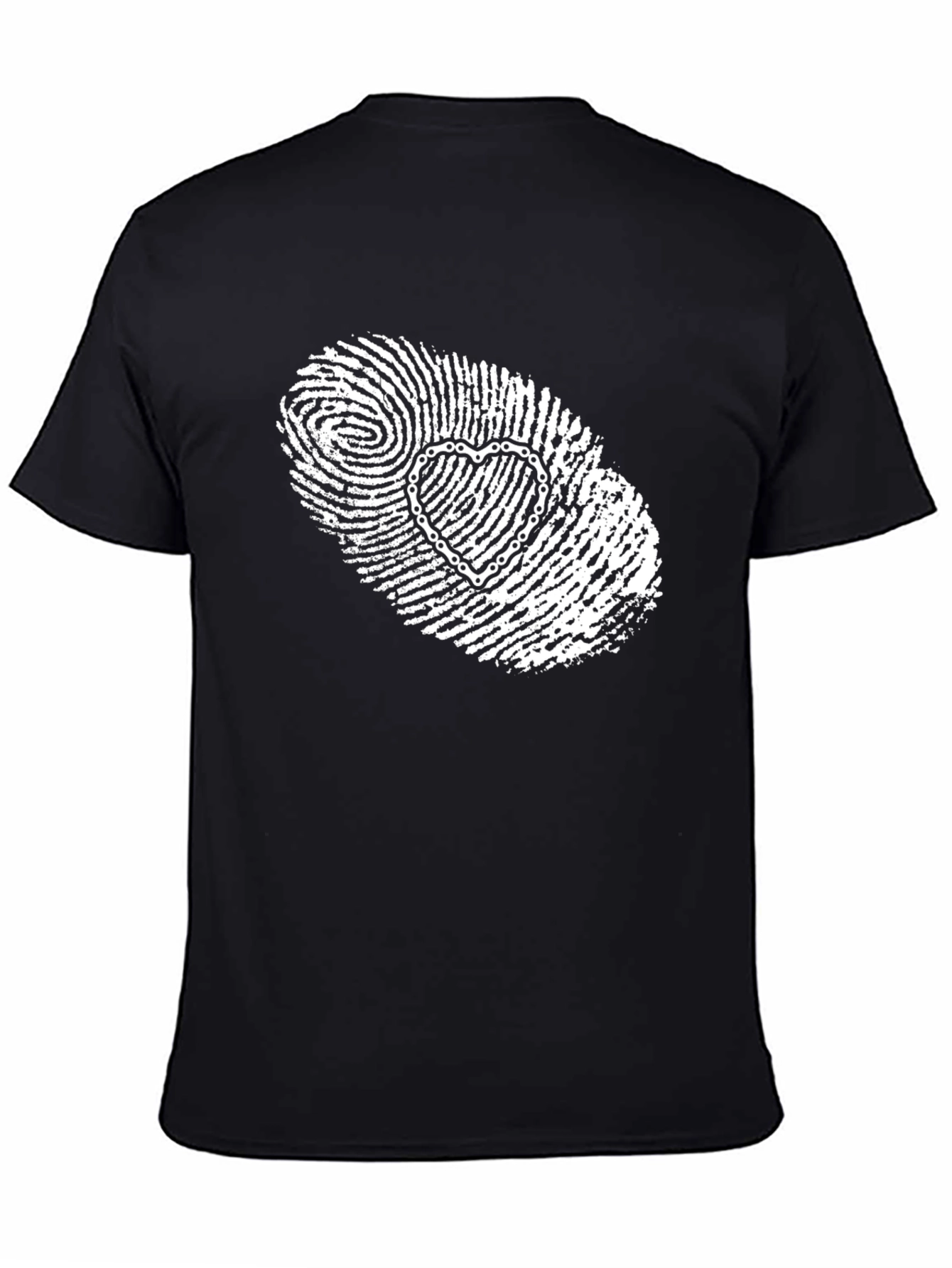 Unique Heart Fingerprint Graphic Tee - Black