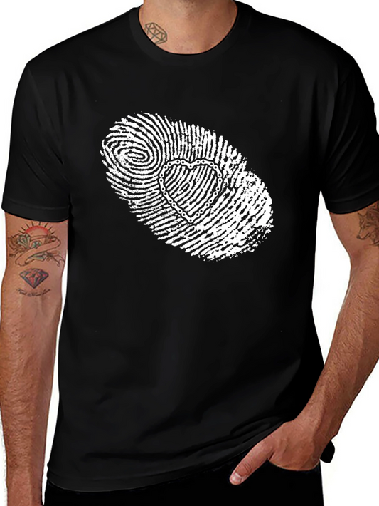 Unique Heart Fingerprint Graphic Tee - Black
