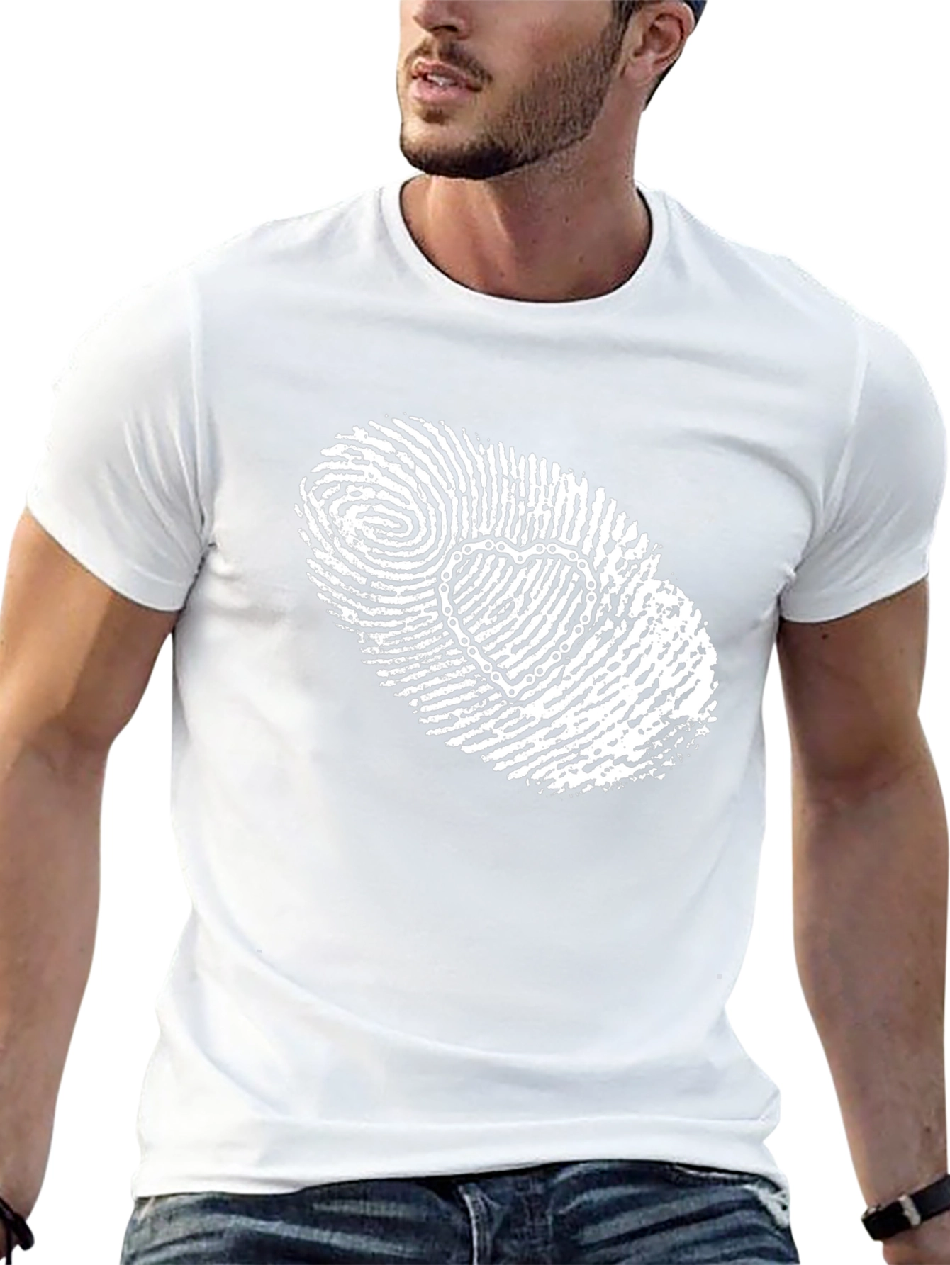 Unique Heart Fingerprint Graphic Tee - Black