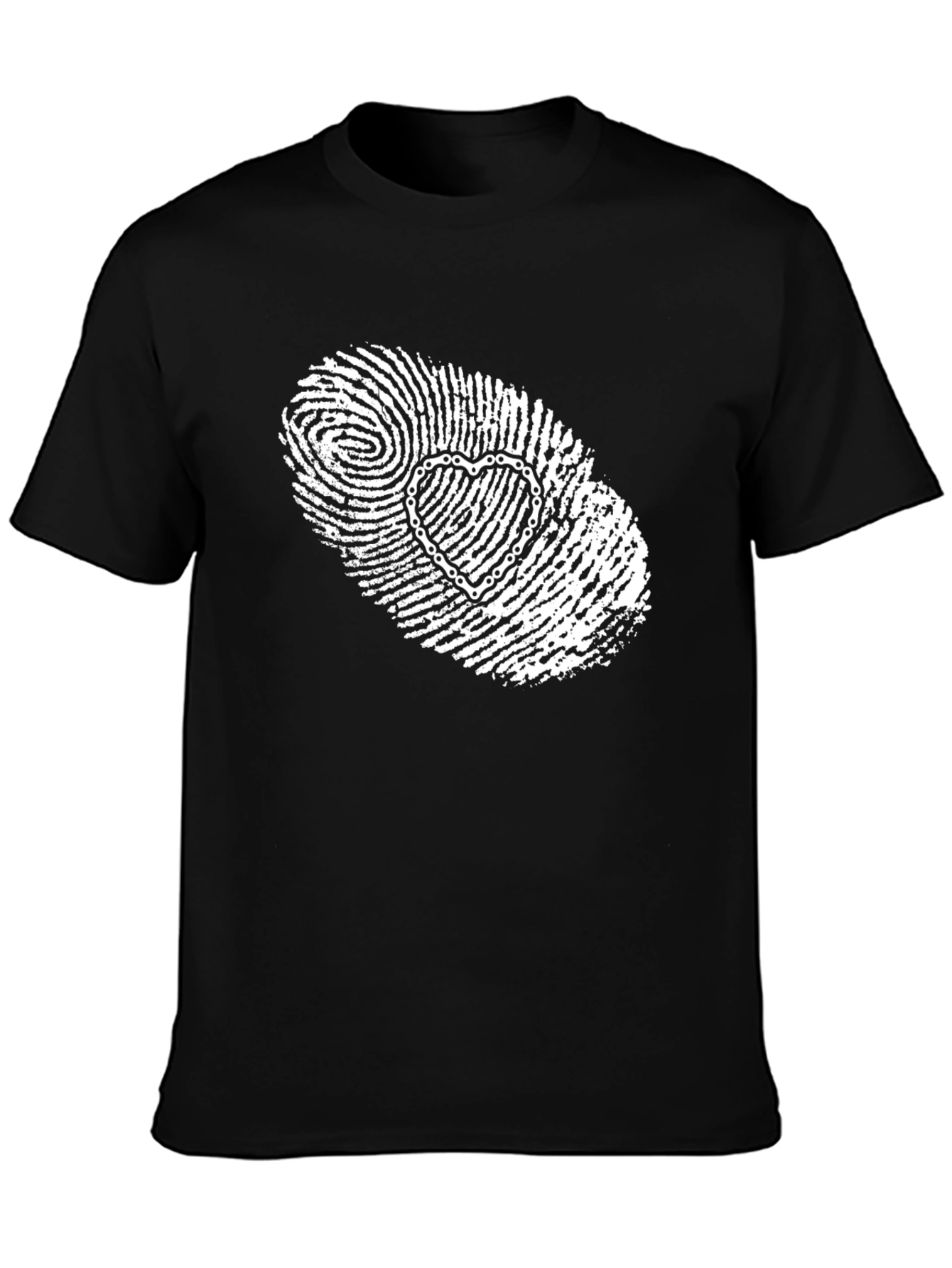 Unique Heart Fingerprint Graphic Tee - Black