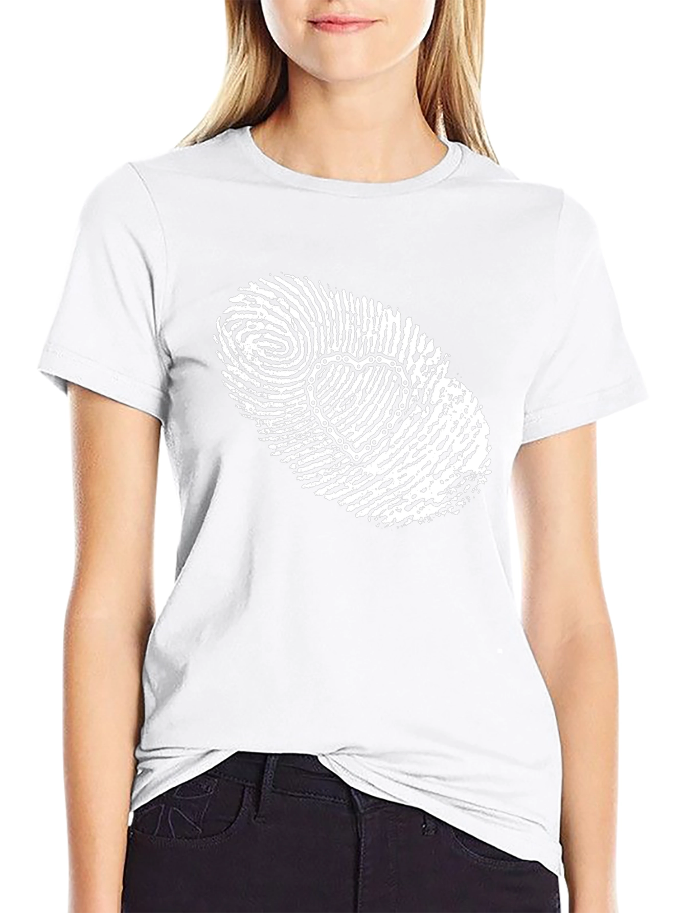 Unique Heart Fingerprint Graphic Tee - Black