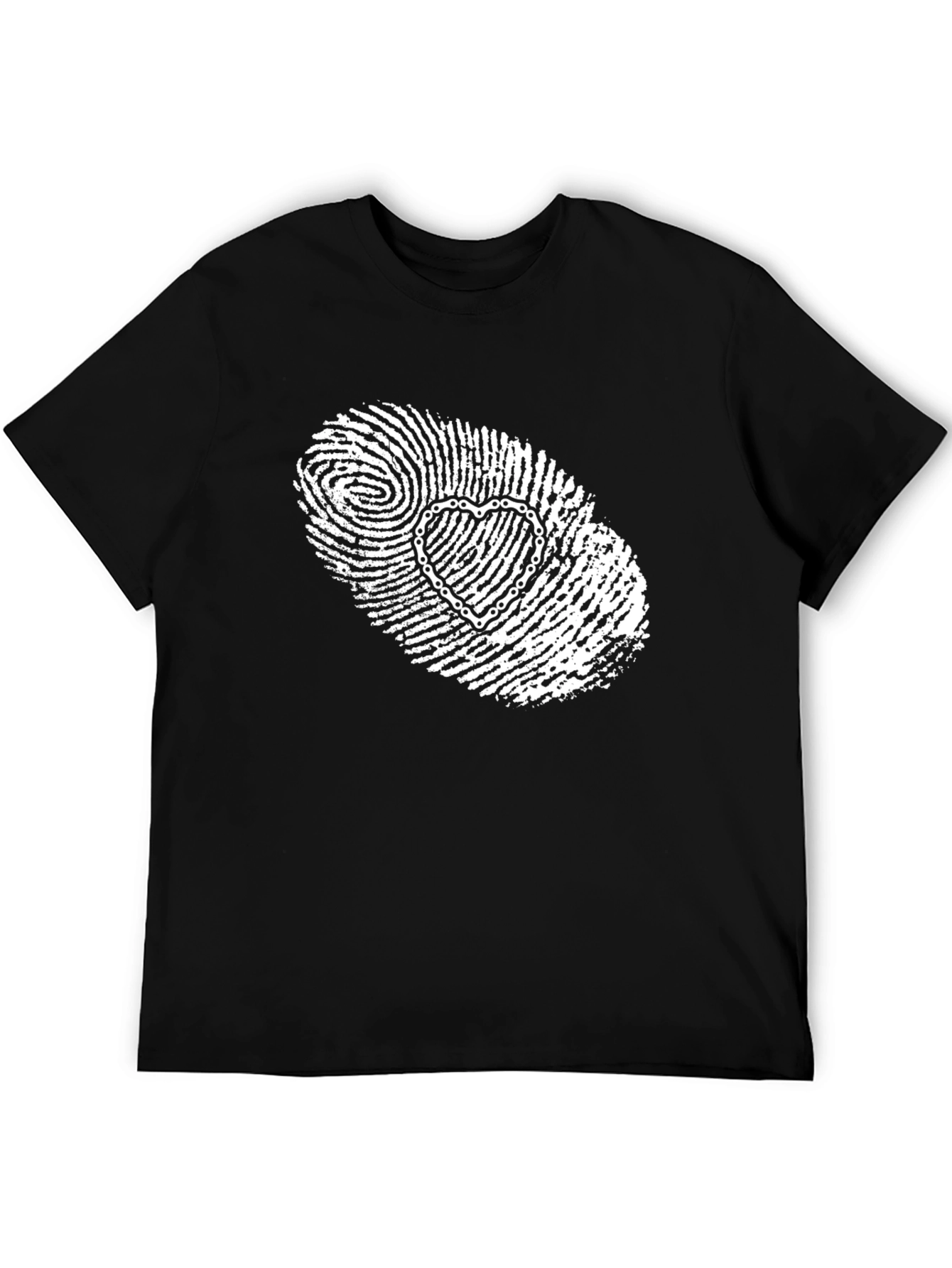 Unique Heart Fingerprint Graphic Tee - Black