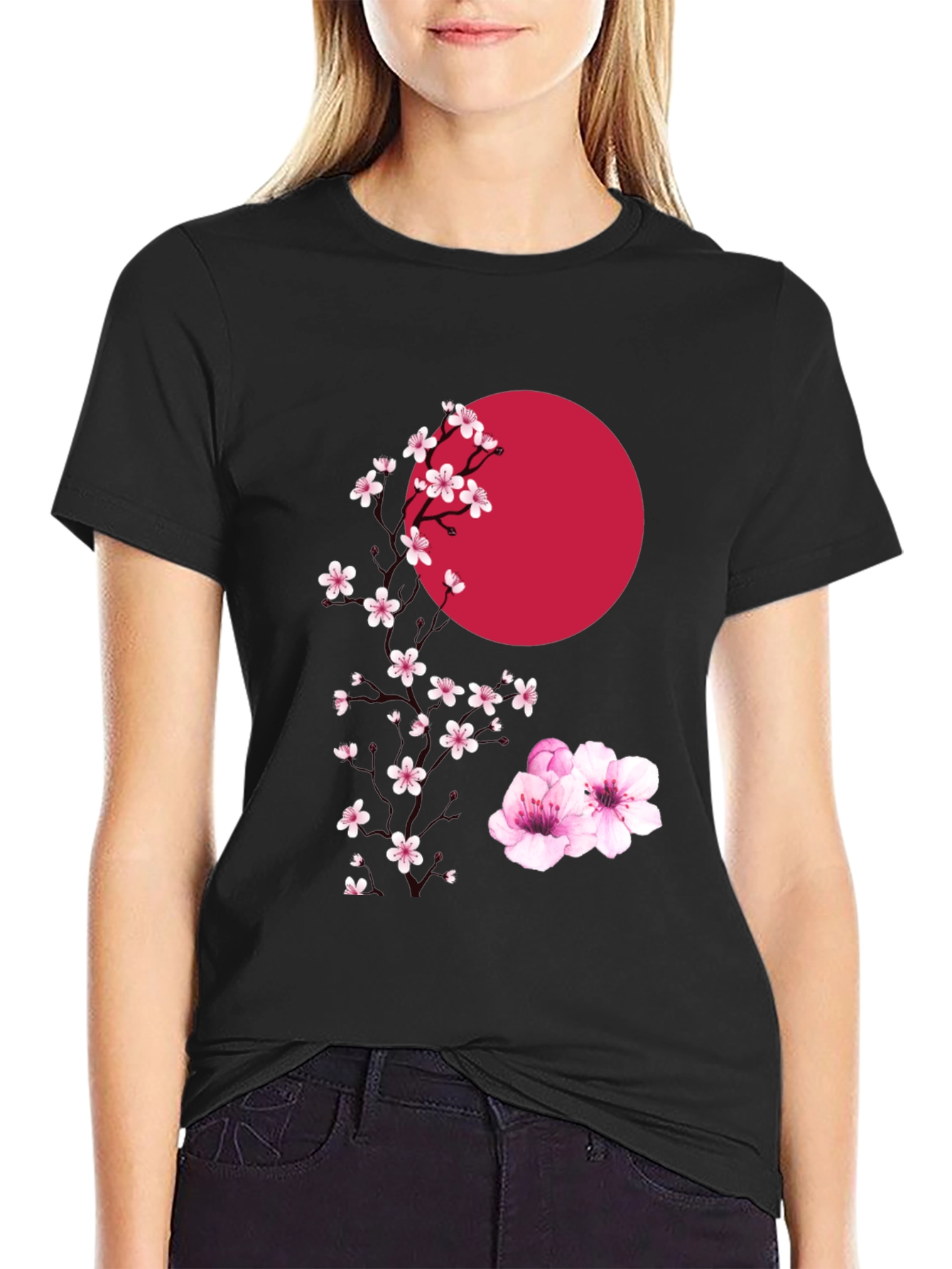 Sakura & Sun Graphic Tee - Stylish Black T-Shirt