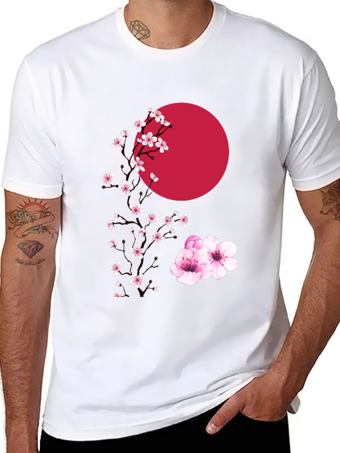 Sakura & Sun Graphic Tee - Stylish Black T-Shirt