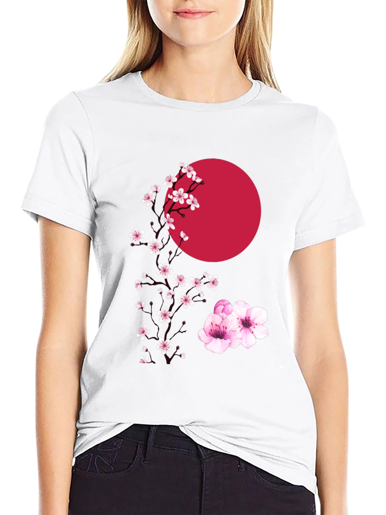 Sakura & Sun Graphic Tee - Stylish Black T-Shirt