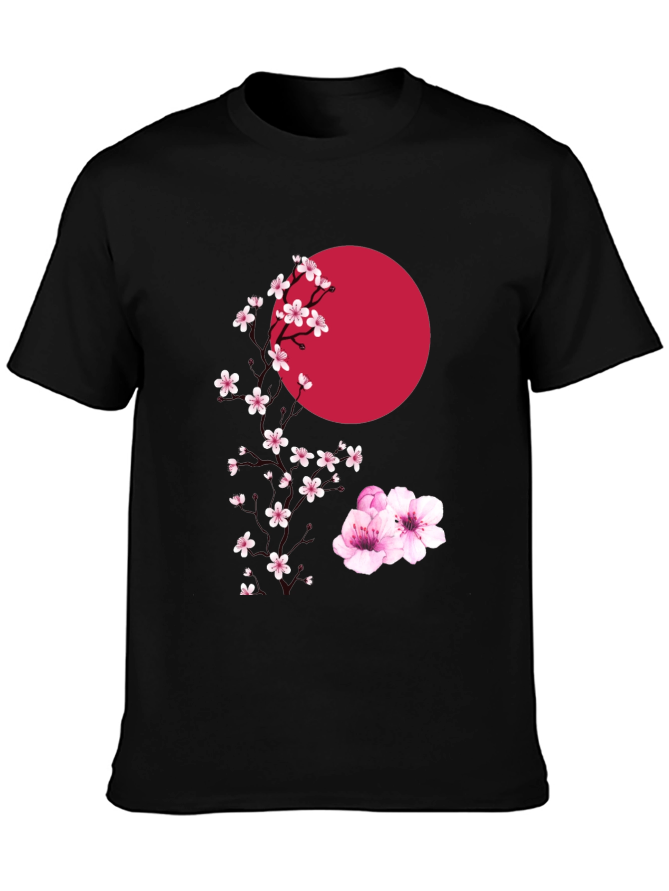 Sakura & Sun Graphic Tee - Stylish Black T-Shirt
