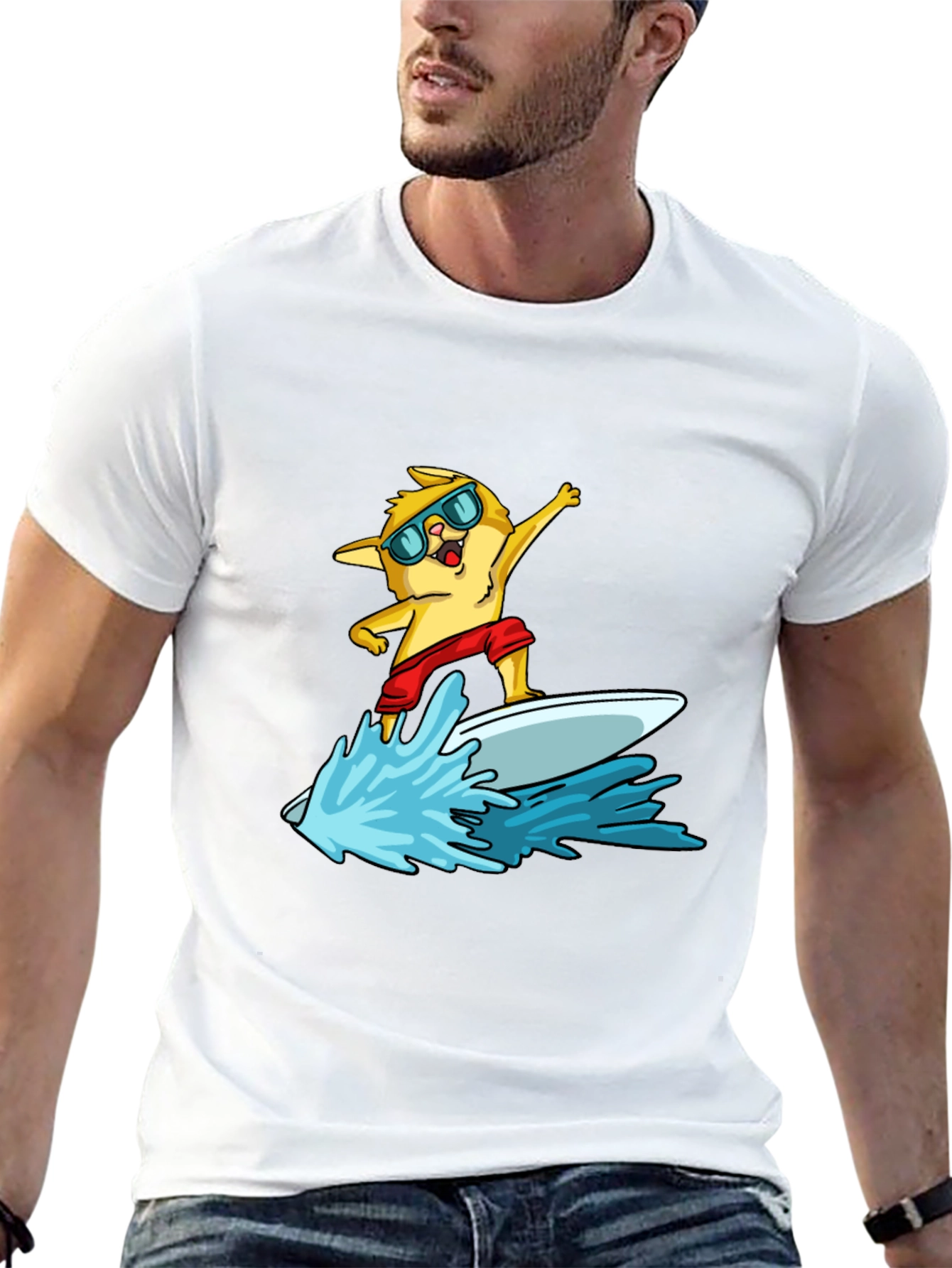Surfing Cat T-Shirt - Cool Summer Vibes