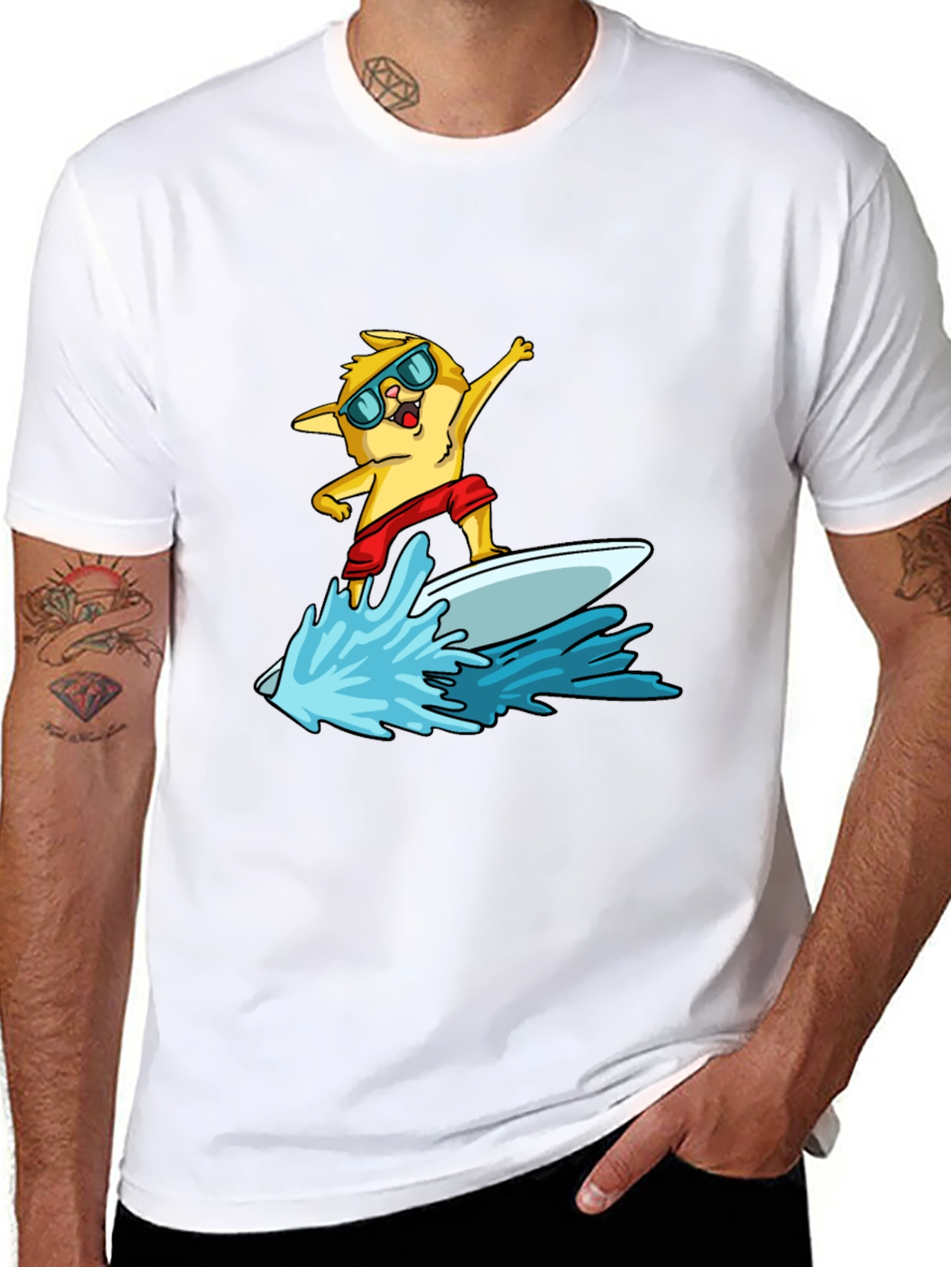 Surfing Cat T-Shirt - Cool Summer Vibes