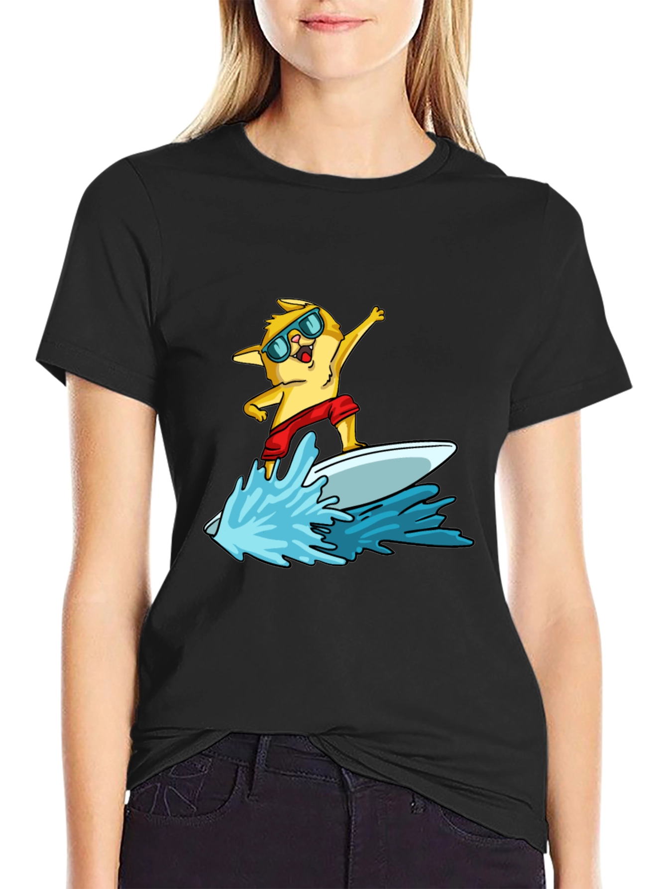 Surfing Cat T-Shirt - Cool Summer Vibes