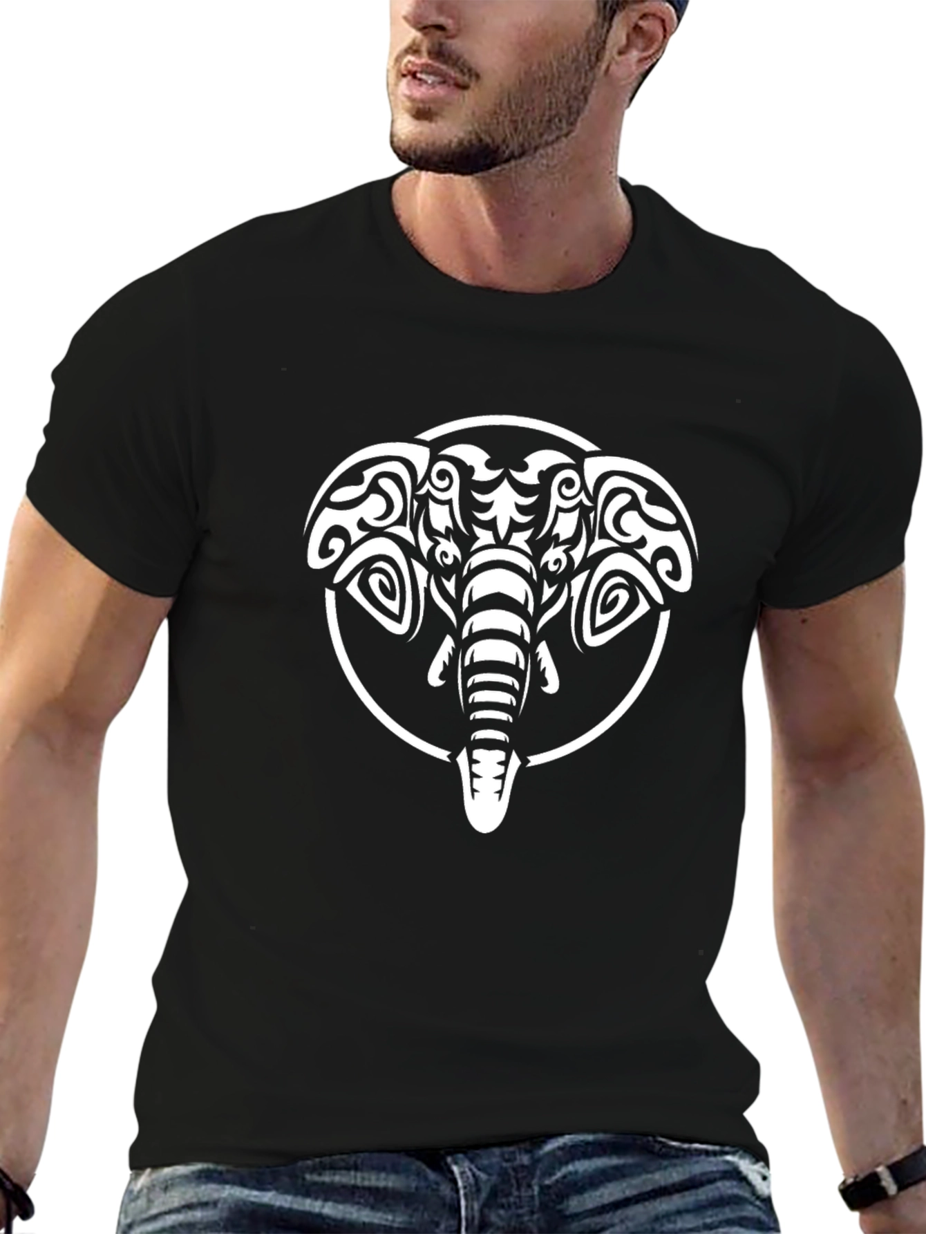 Tribal Elephant Graphic Tee - Stylish Black T-Shirt