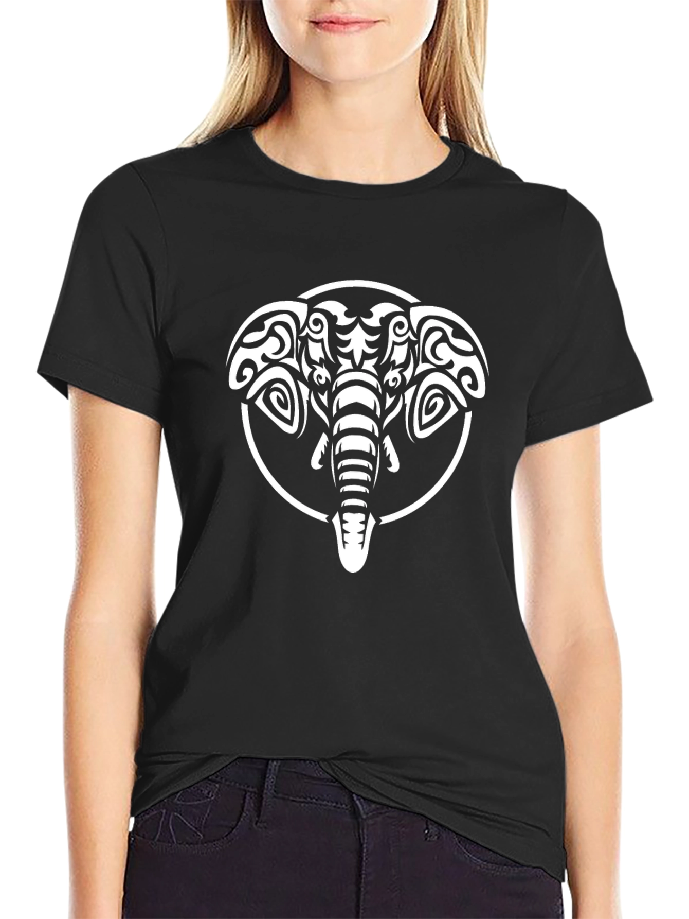 Tribal Elephant Graphic Tee - Stylish Black T-Shirt