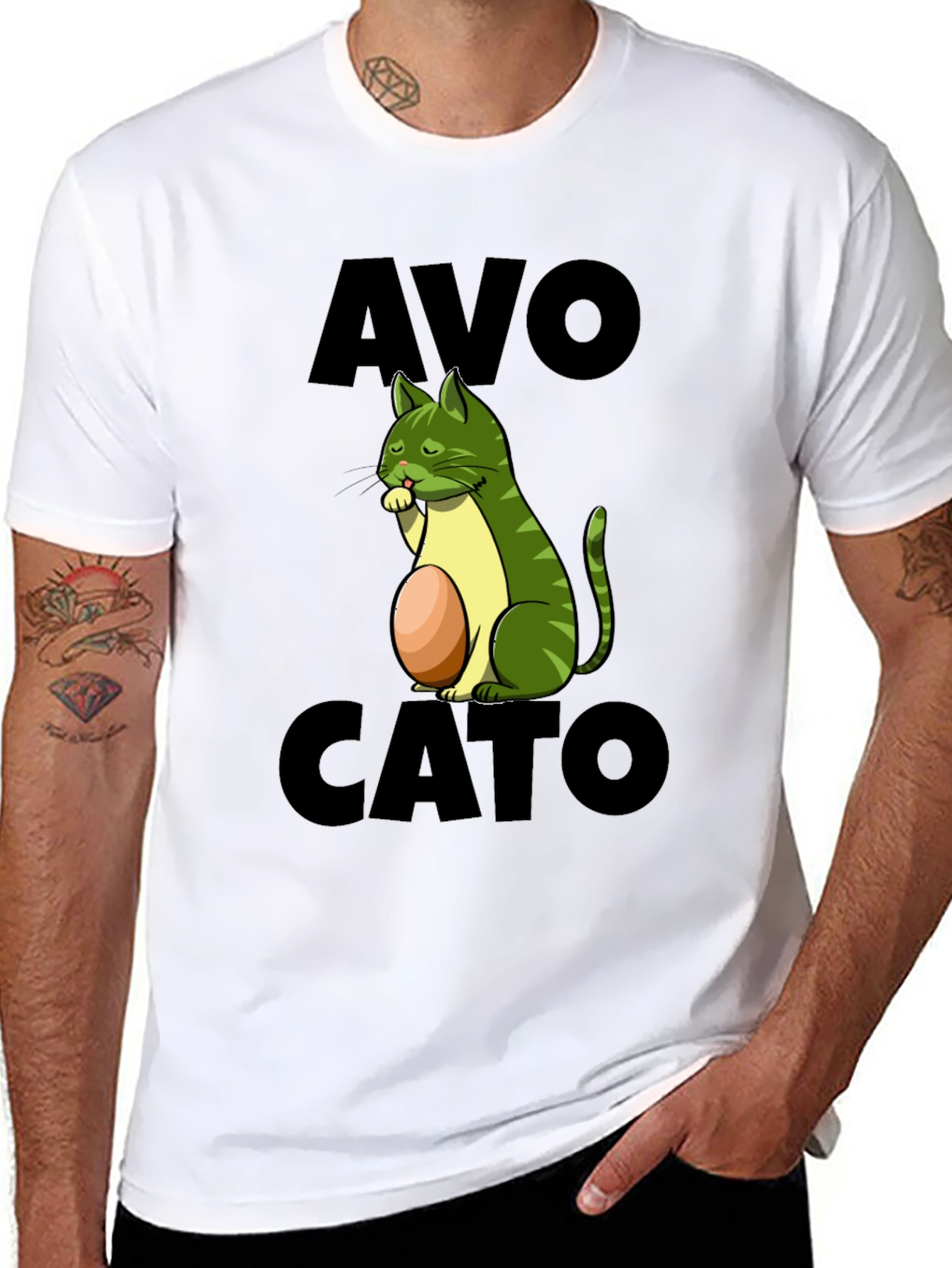 Avo Cato T-Shirt - Avocado Cat Pun Tee