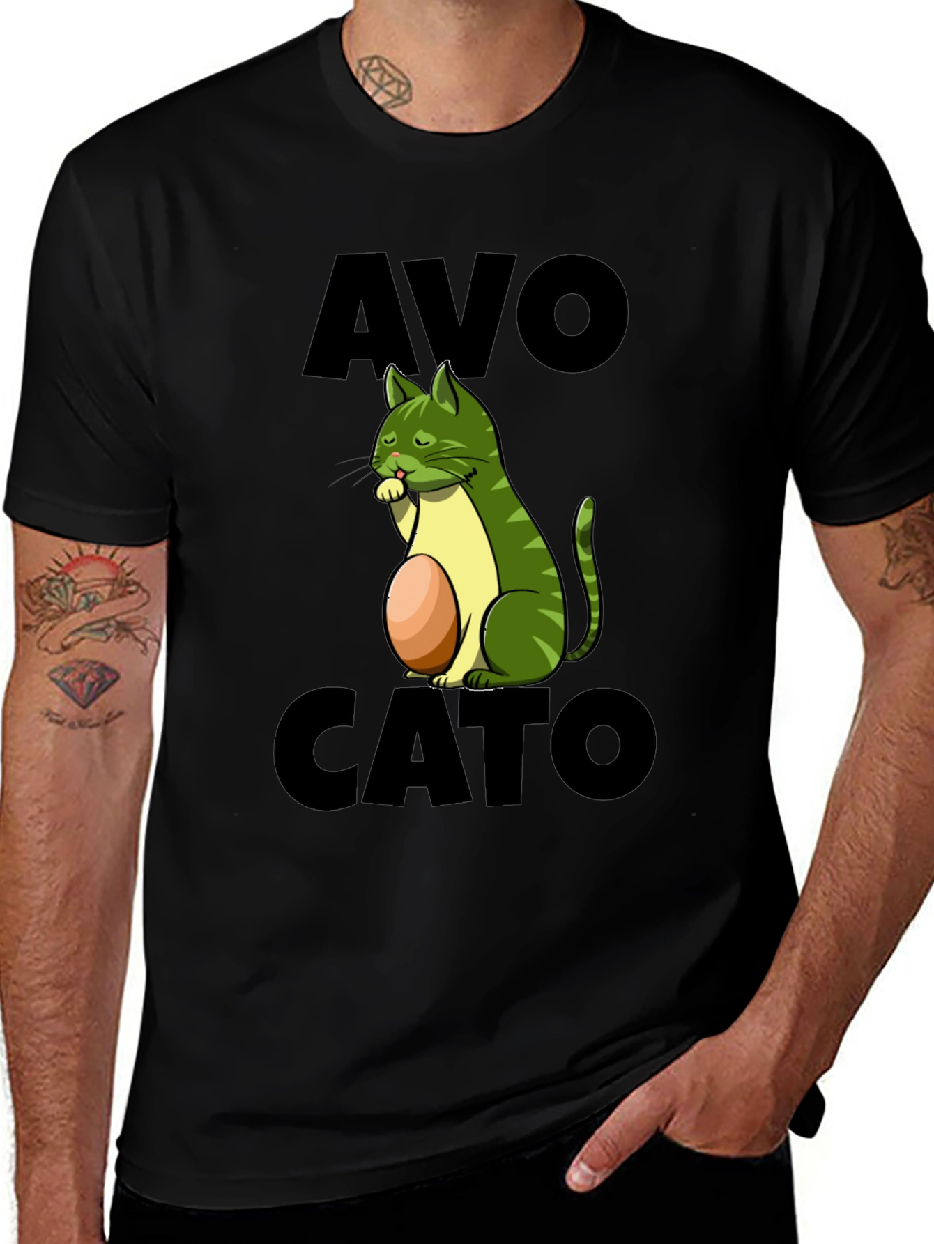 Avo Cato T-Shirt - Avocado Cat Pun Tee