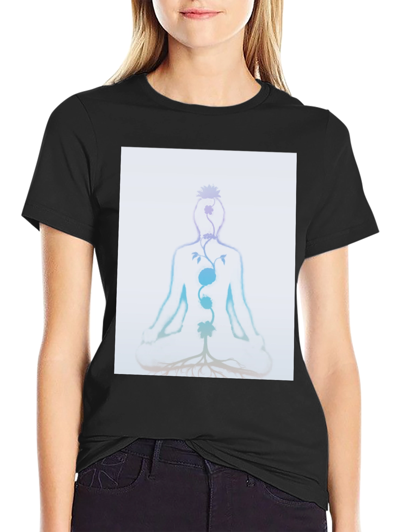 Chakra Meditation Tee - Spiritual Black T-Shirt