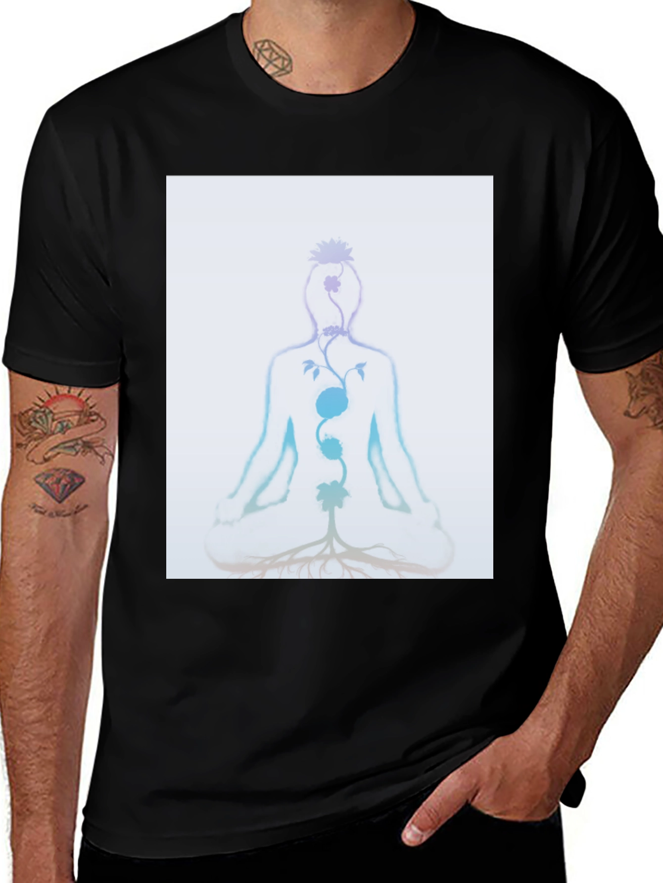 Chakra Meditation Tee - Spiritual Black T-Shirt