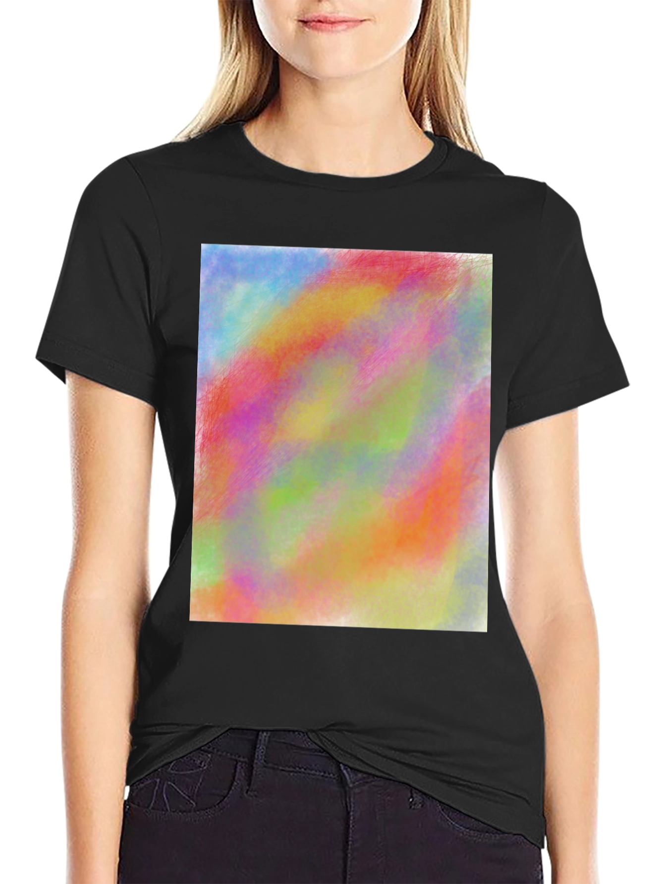 Vibrant Abstract Art Print Black Tee Shirt
