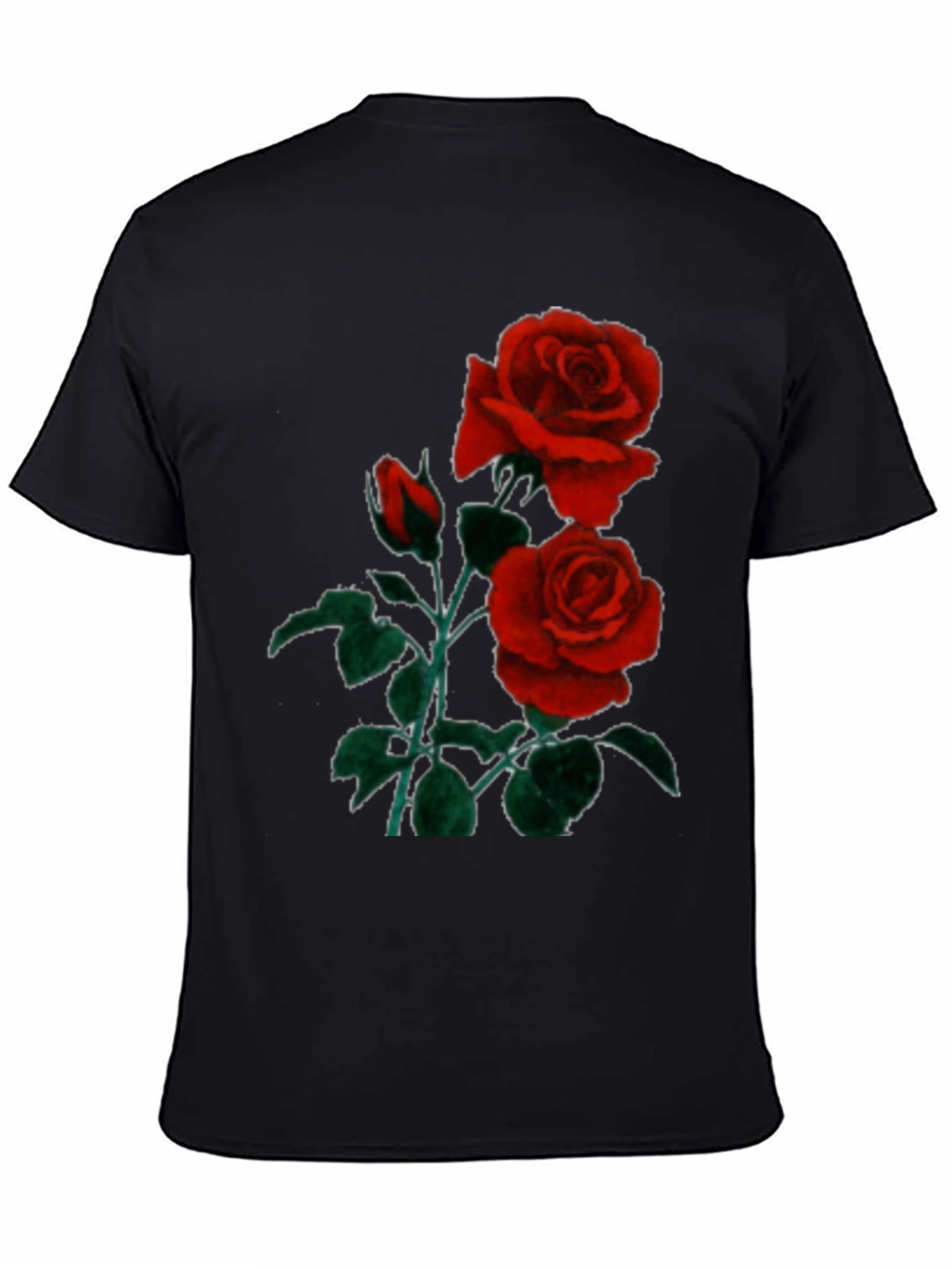 Black T-Shirt with Red Roses