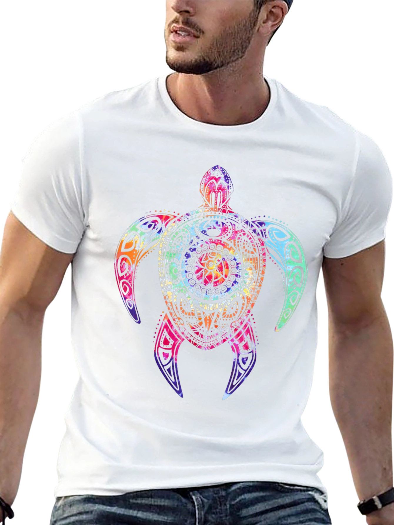 Vibrant Turtle Graphic Black T-Shirt
