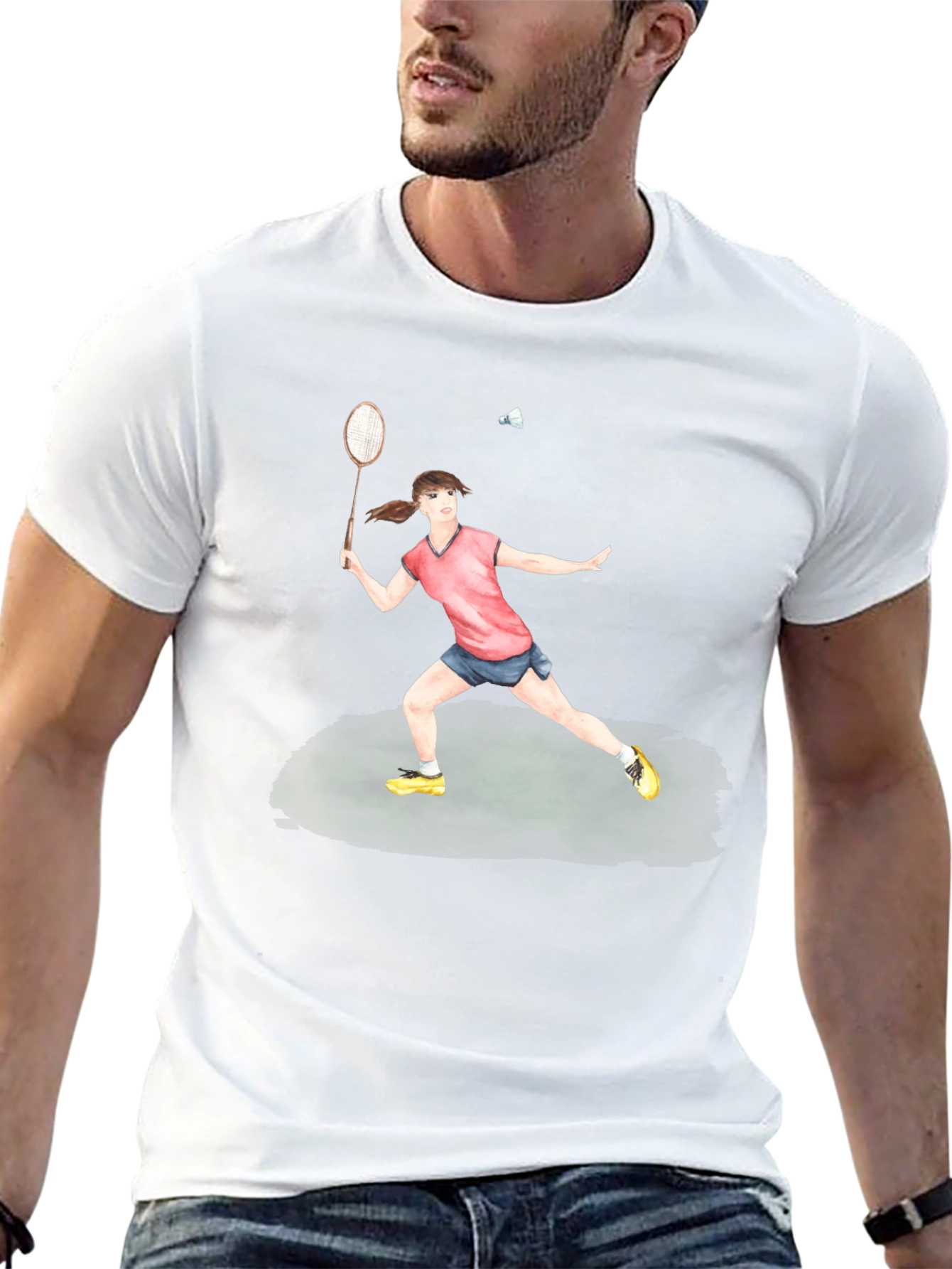Badminton Player Graphic Tee - Black Cotton