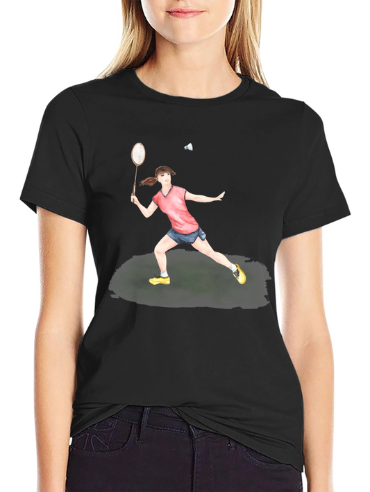 Badminton Player Graphic Tee - Black Cotton