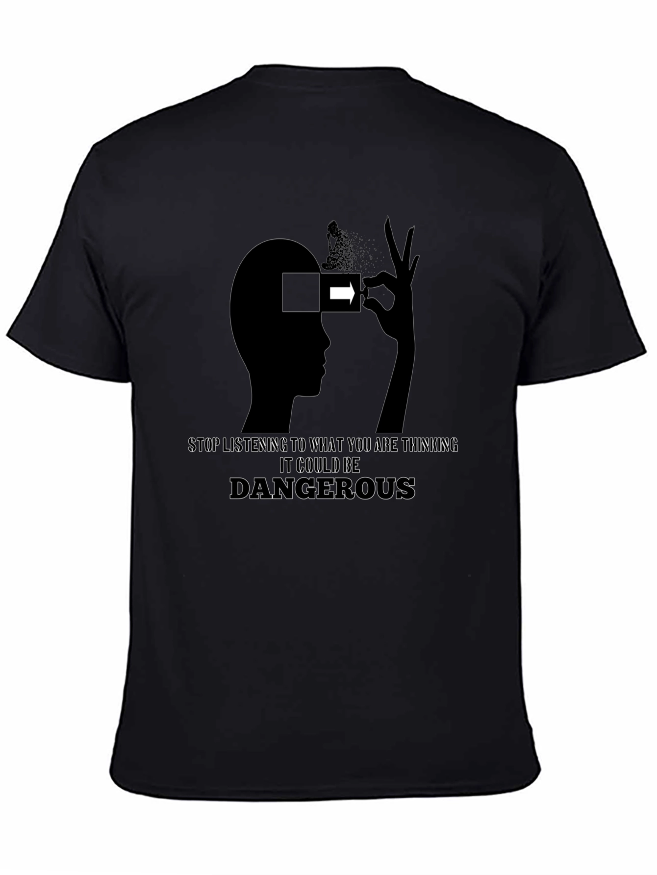 Stop Thinking Tee - Graphic Print Black T-Shirt