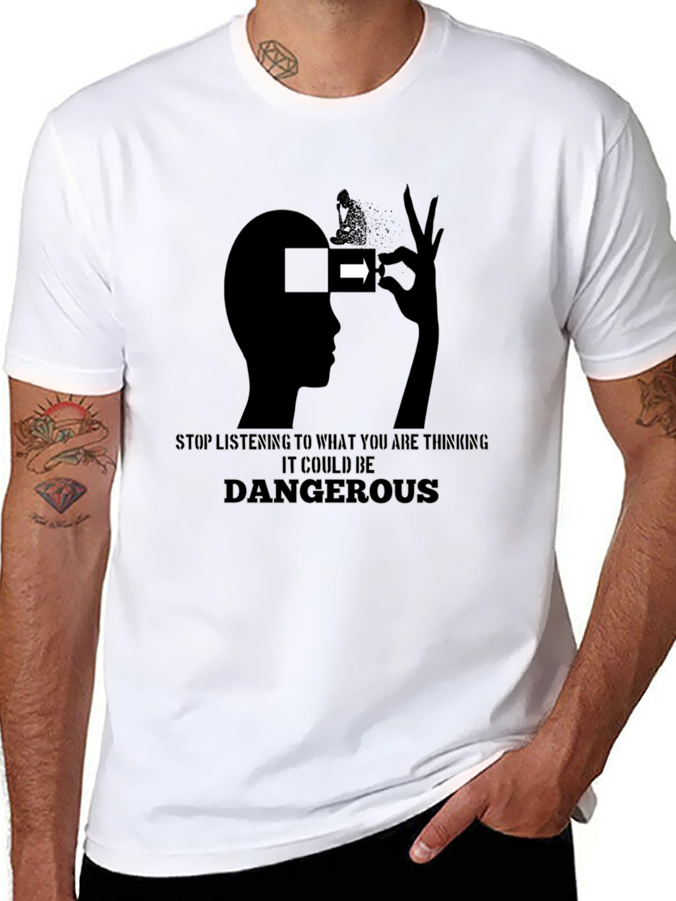 Stop Thinking Tee - Graphic Print Black T-Shirt
