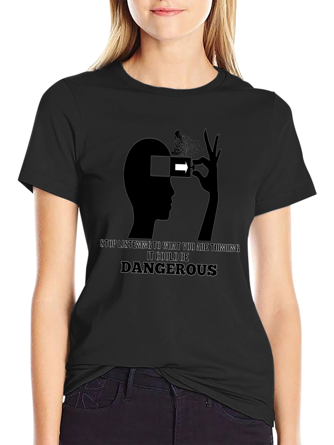 Stop Thinking Tee - Graphic Print Black T-Shirt
