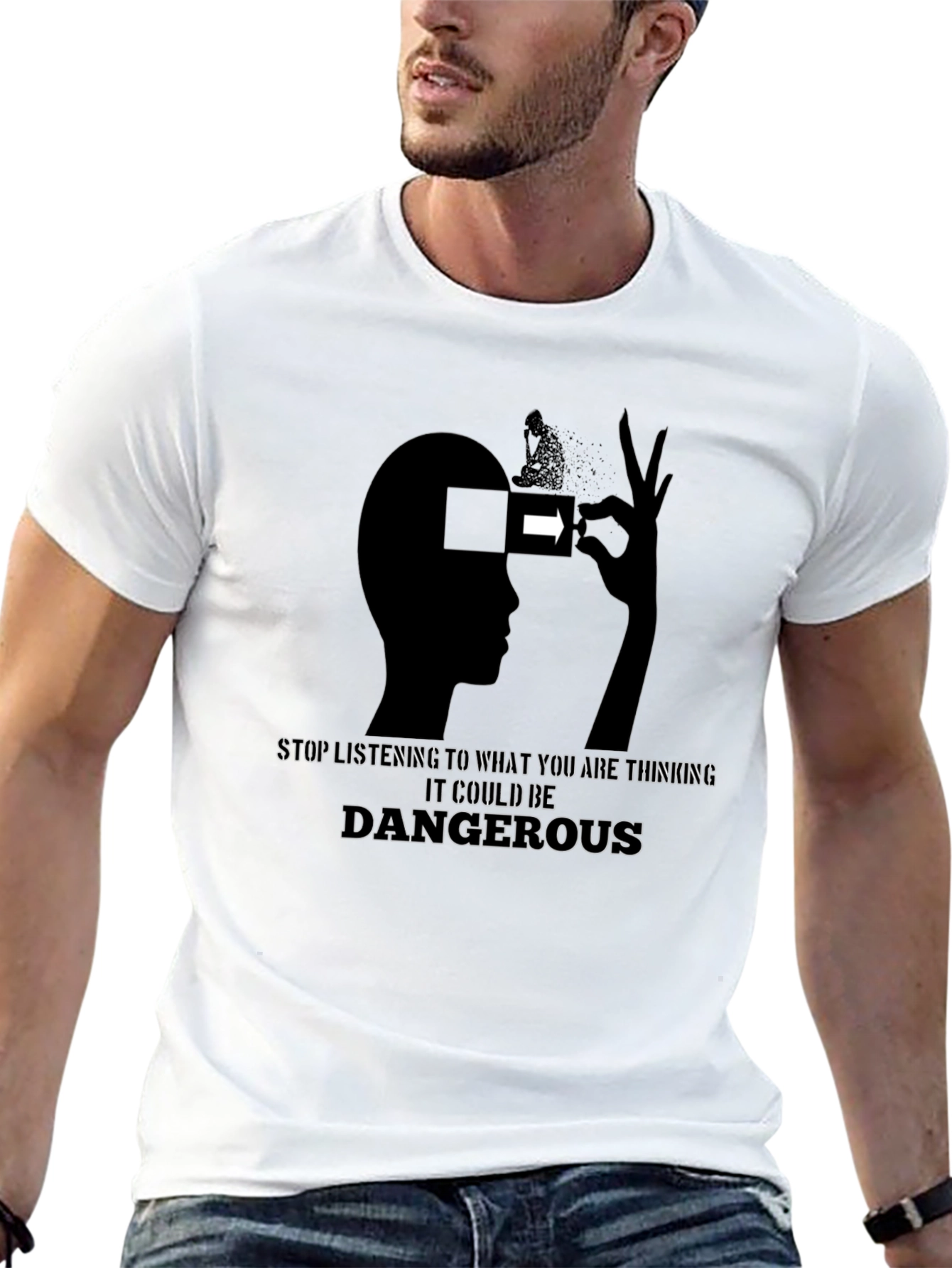Stop Thinking Tee - Graphic Print Black T-Shirt