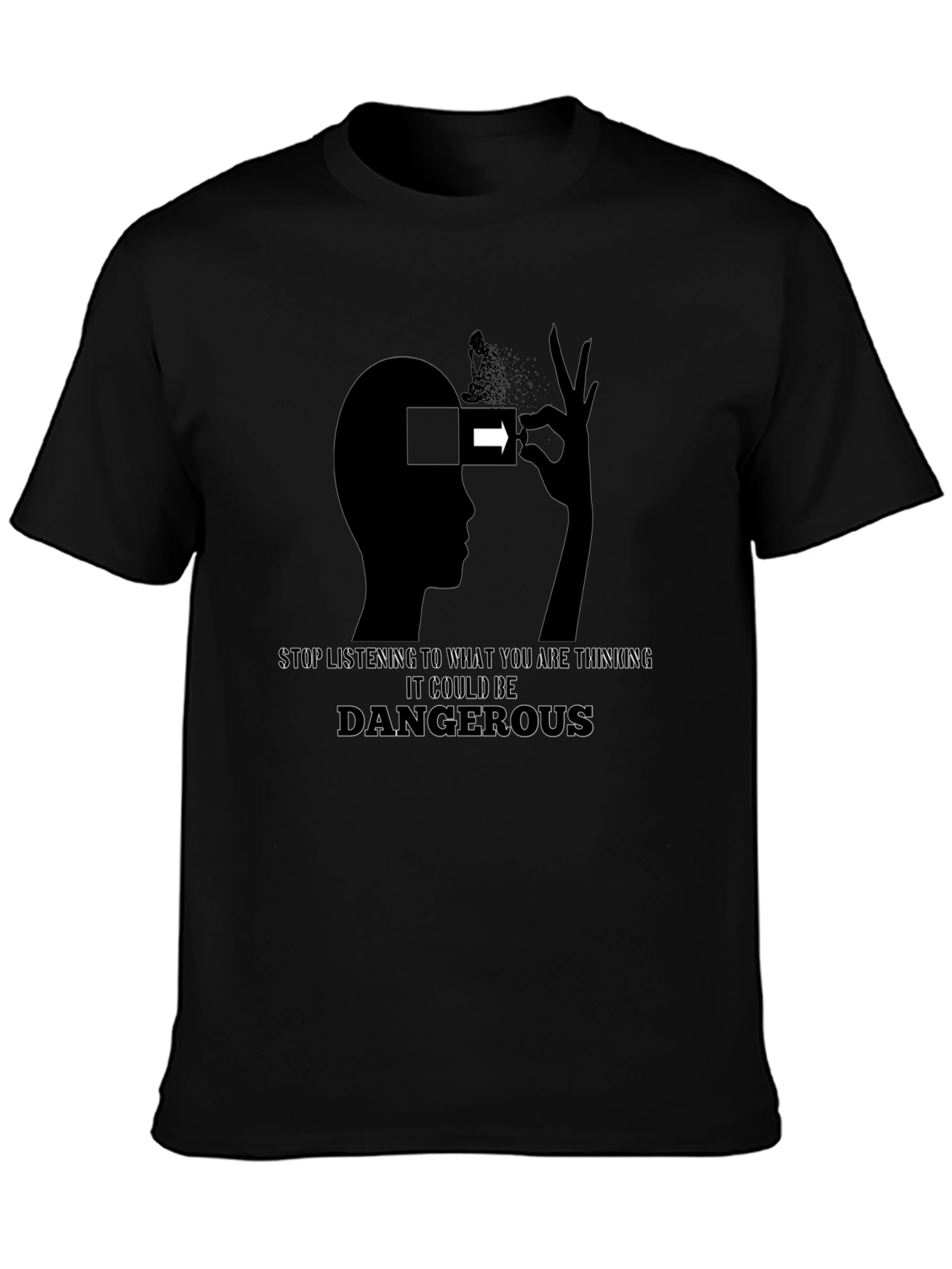Stop Thinking Tee - Graphic Print Black T-Shirt