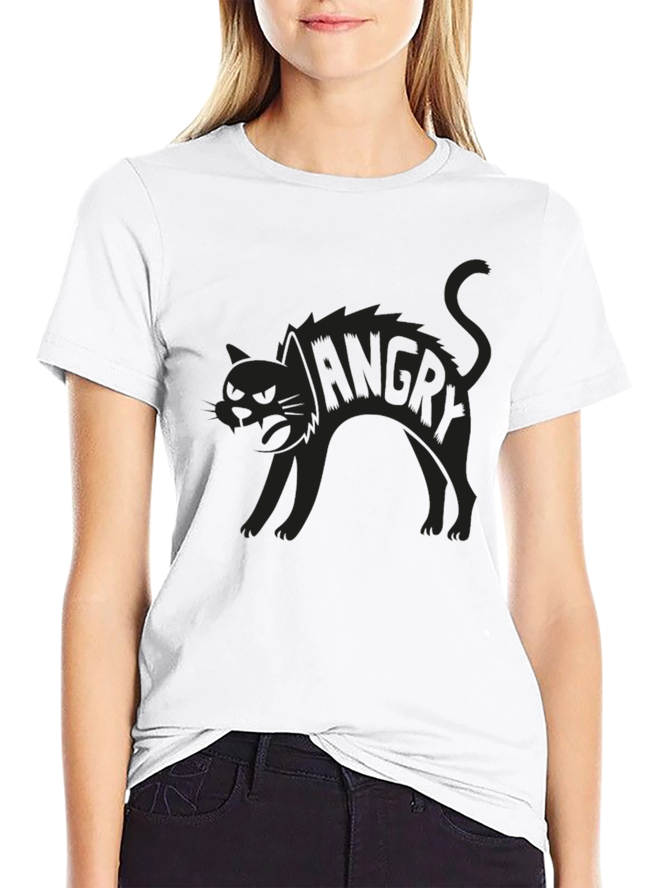 Angry Cat Graphic Print Tee