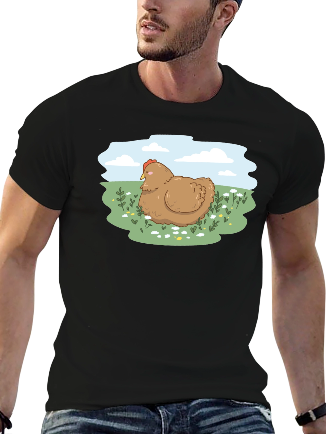 Cute Chicken Meadow Graphic T-Shirt