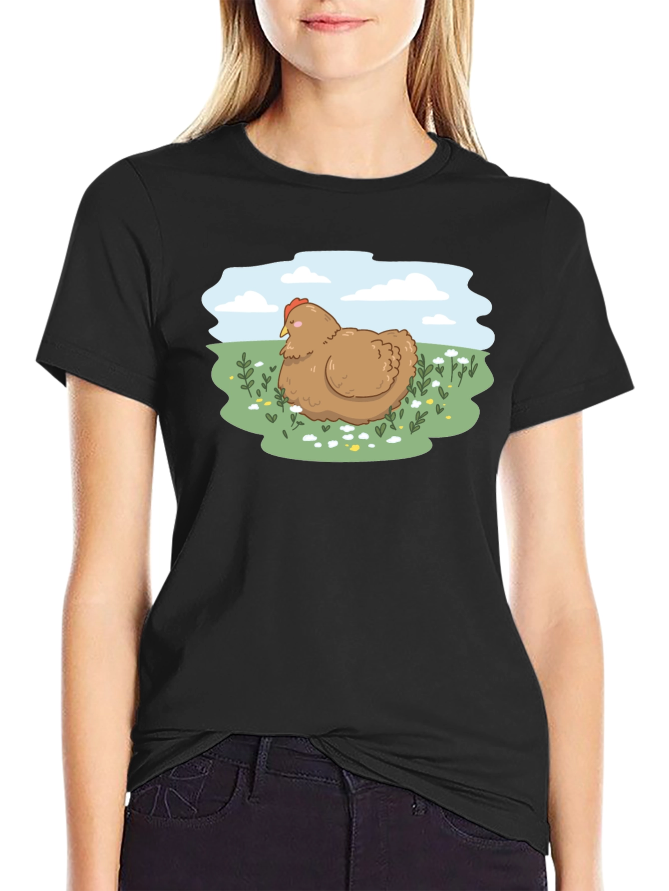 Cute Chicken Meadow Graphic T-Shirt