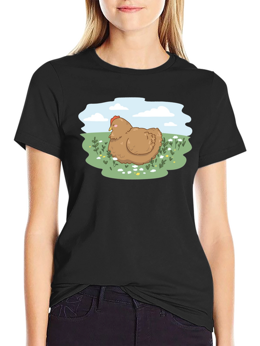 Cute Chicken Meadow Graphic T-Shirt