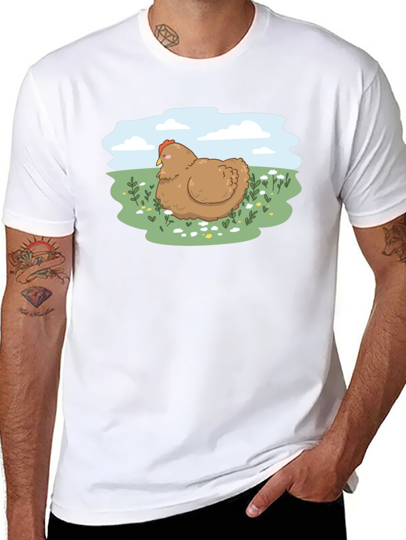 Cute Chicken Meadow Graphic T-Shirt